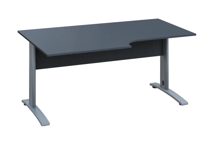 ERK 28 - 168 stůl kancelářský, rohový, levý, kovová podnož stříbrná, deska 25 mm, široký 1600 mm, antracit